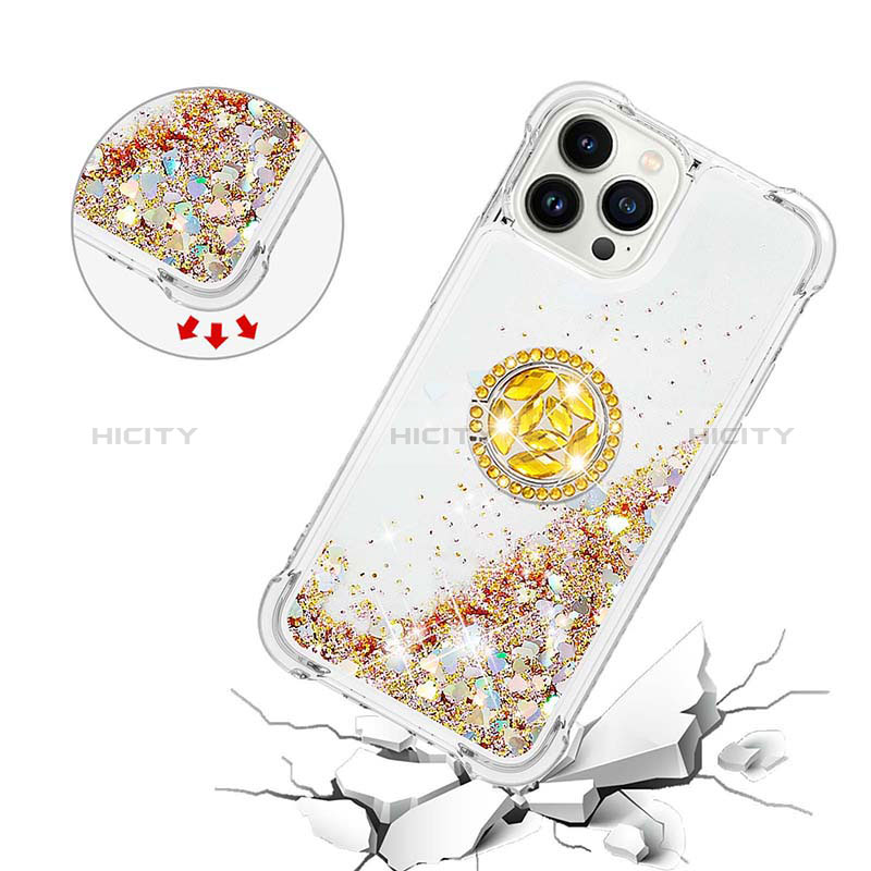 Funda Silicona Carcasa Goma Bling-Bling con Anillo de dedo Soporte S03 para Apple iPhone 13 Pro Max