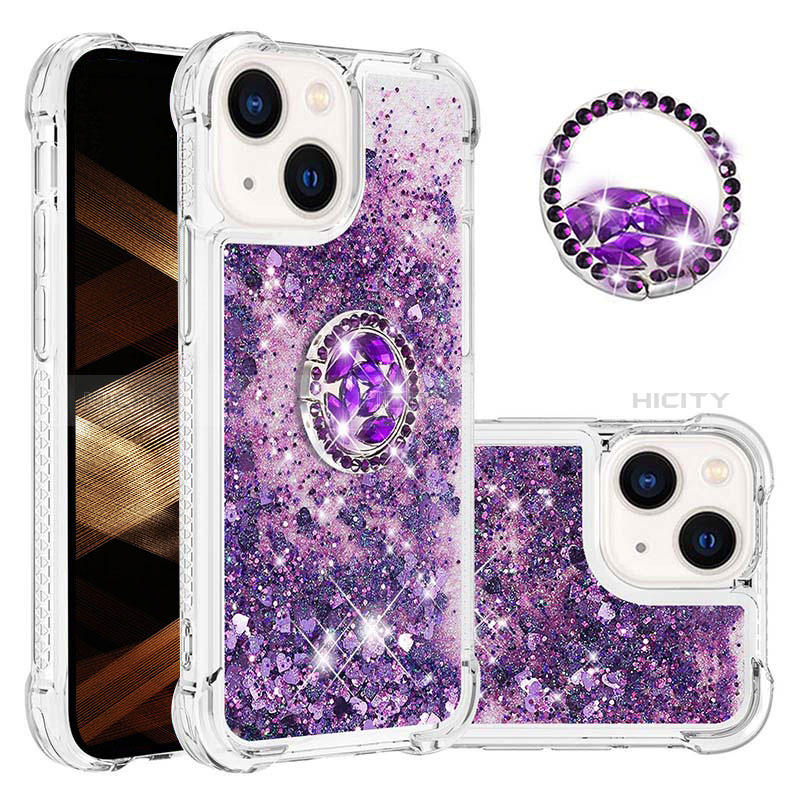 Funda Silicona Carcasa Goma Bling-Bling con Anillo de dedo Soporte S03 para Apple iPhone 14 Plus