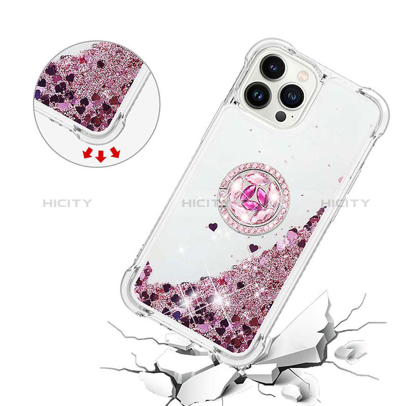 Funda Silicona Carcasa Goma Bling-Bling con Anillo de dedo Soporte S03 para Apple iPhone 14 Pro