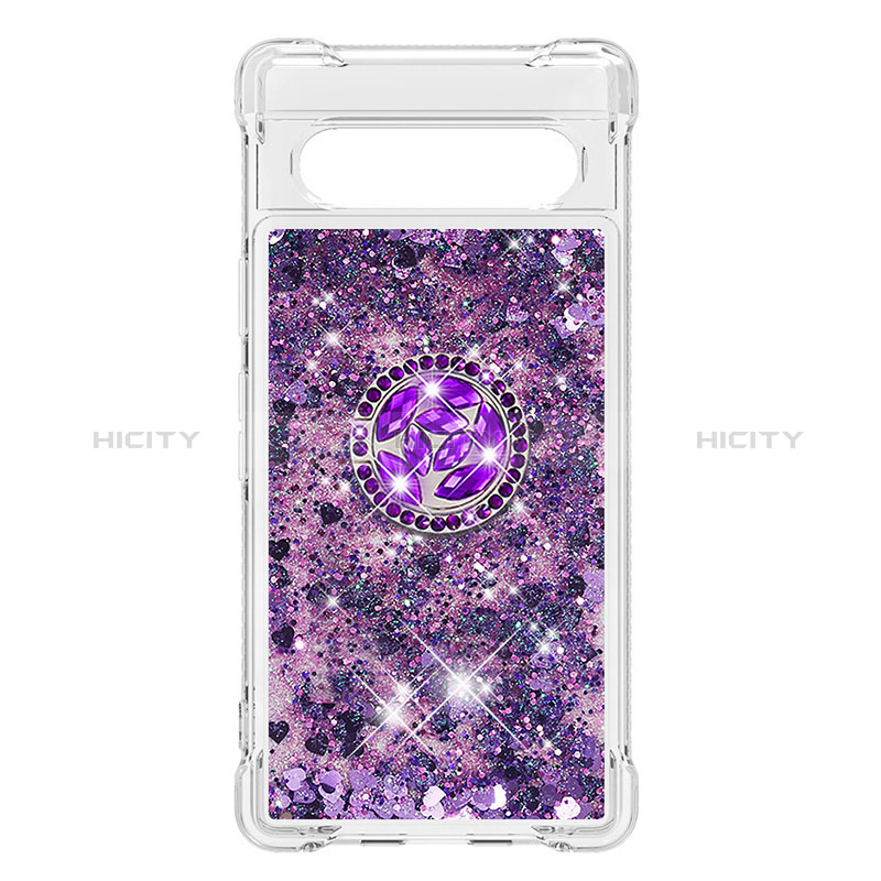 Funda Silicona Carcasa Goma Bling-Bling con Anillo de dedo Soporte S03 para Google Pixel 7a 5G Morado