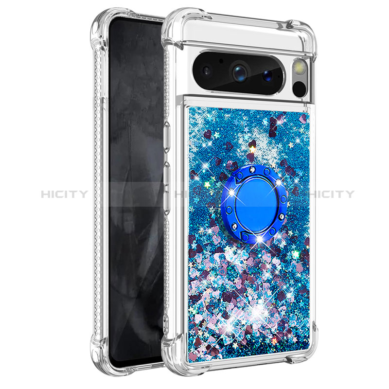 Funda Silicona Carcasa Goma Bling-Bling con Anillo de dedo Soporte S03 para Google Pixel 8 Pro 5G Azul