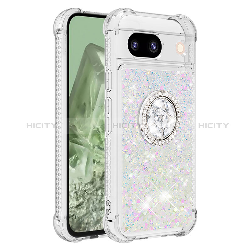 Funda Silicona Carcasa Goma Bling-Bling con Anillo de dedo Soporte YB1 para Google Pixel 8a 5G