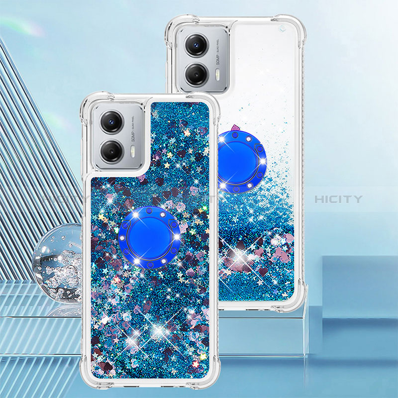 Funda Silicona Carcasa Goma Bling-Bling con Anillo de dedo Soporte YB1 para Motorola Moto G 5G (2023) Azul