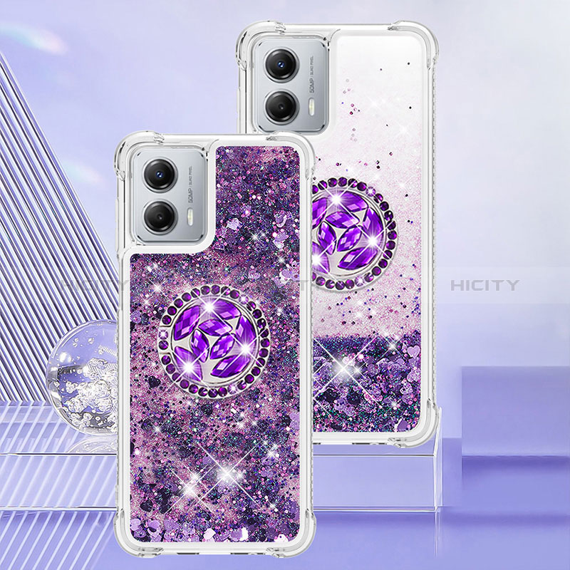 Funda Silicona Carcasa Goma Bling-Bling con Anillo de dedo Soporte YB1 para Motorola Moto G 5G (2023) Morado