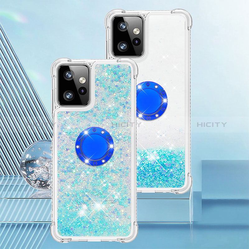 Funda Silicona Carcasa Goma Bling-Bling con Anillo de dedo Soporte YB1 para Motorola Moto G Power 5G (2023) Azul Cielo