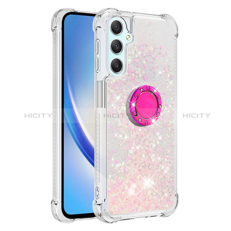 Funda Silicona Carcasa Goma Bling-Bling con Anillo de dedo Soporte YB1 para Samsung Galaxy A25 5G Rosa