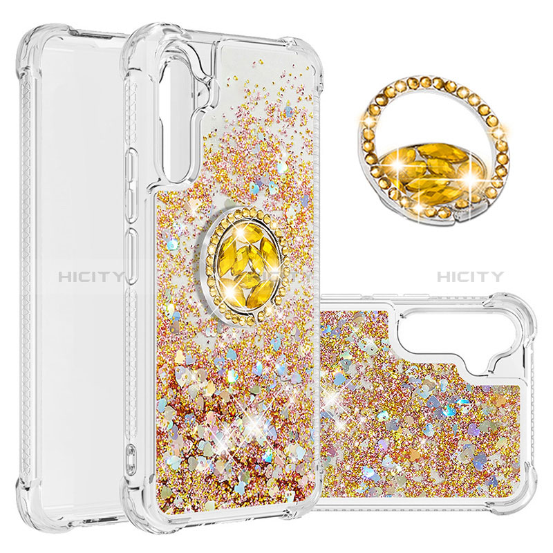 Funda Silicona Carcasa Goma Bling-Bling con Anillo de dedo Soporte YB1 para Samsung Galaxy A34 5G Oro