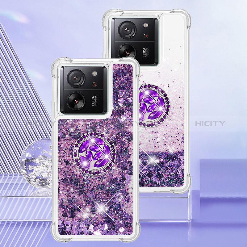 Funda Silicona Carcasa Goma Bling-Bling con Anillo de dedo Soporte YB1 para Xiaomi Mi 13T 5G Morado