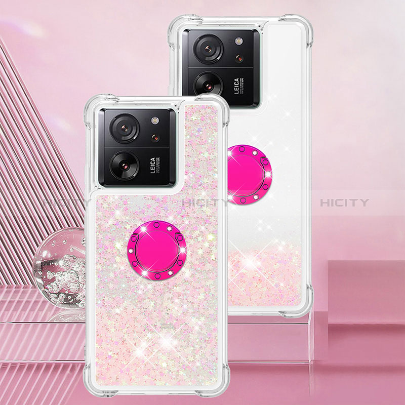 Funda Silicona Carcasa Goma Bling-Bling con Anillo de dedo Soporte YB1 para Xiaomi Mi 13T 5G Rosa