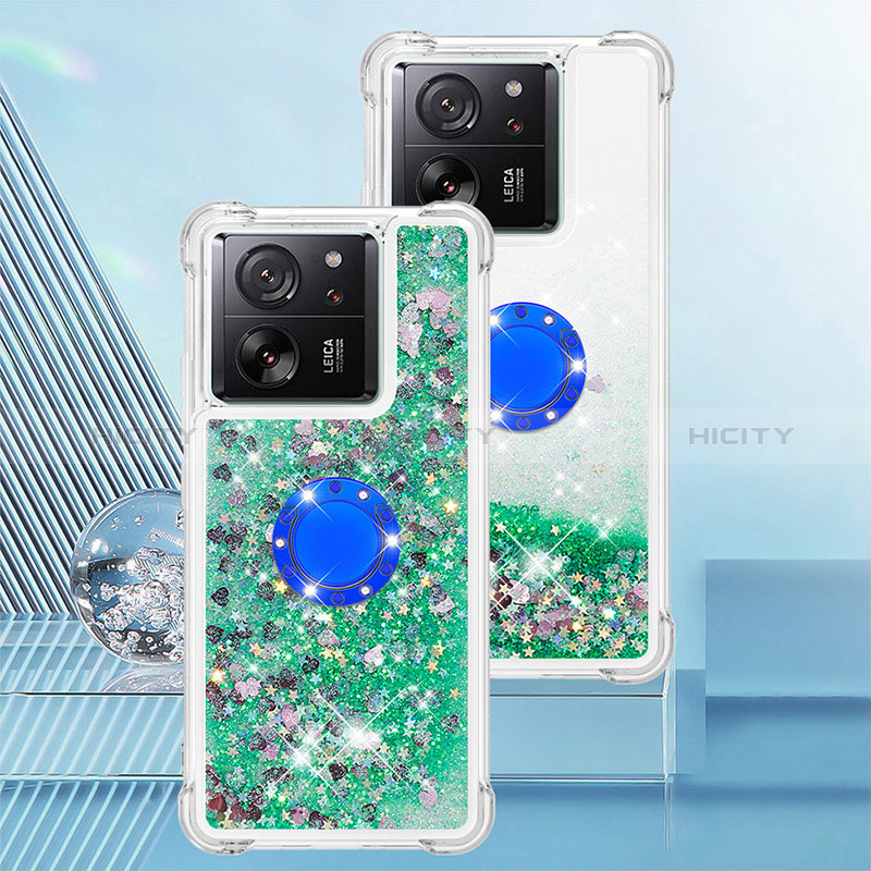 Funda Silicona Carcasa Goma Bling-Bling con Anillo de dedo Soporte YB1 para Xiaomi Mi 13T 5G Verde