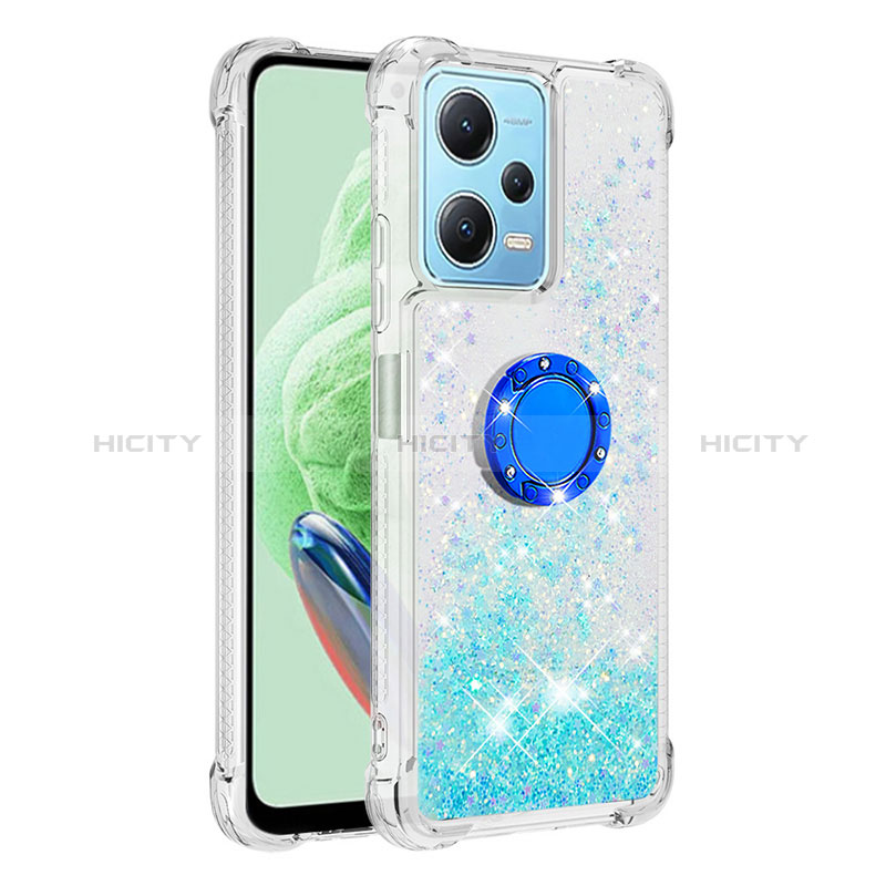 Funda Silicona Carcasa Goma Bling-Bling con Anillo de dedo Soporte YB1 para Xiaomi Poco X5 5G Azul Cielo