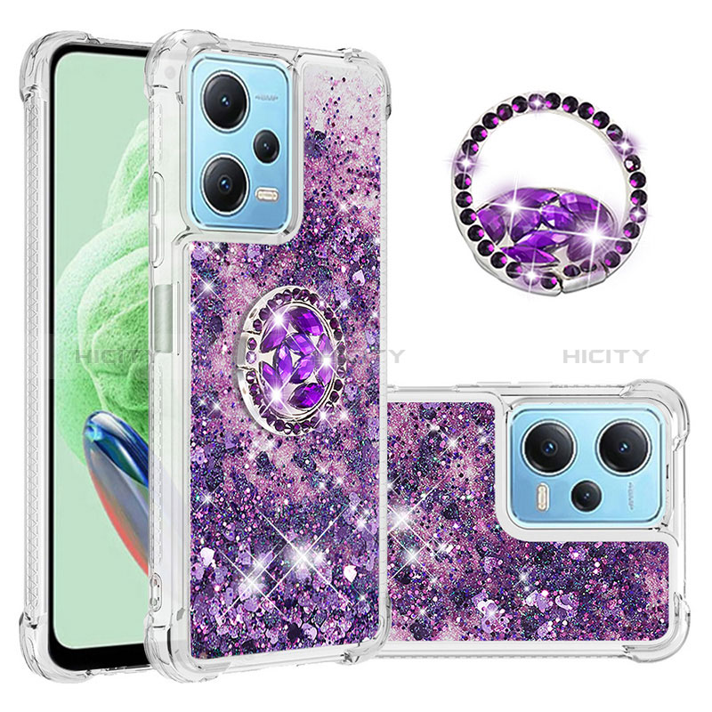 Funda Silicona Carcasa Goma Bling-Bling con Anillo de dedo Soporte YB1 para Xiaomi Poco X5 5G Morado