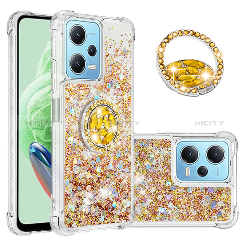 Funda Silicona Carcasa Goma Bling-Bling con Anillo de dedo Soporte YB1 para Xiaomi Poco X5 5G Oro