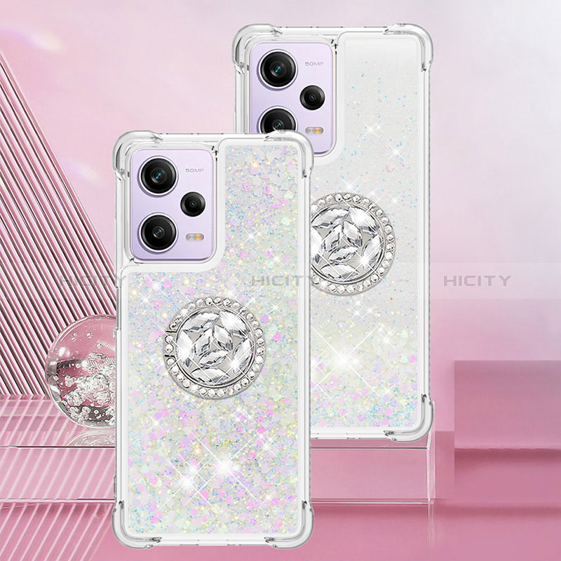 Funda Silicona Carcasa Goma Bling-Bling con Anillo de dedo Soporte YB1 para Xiaomi Redmi Note 12 Pro 5G Plata