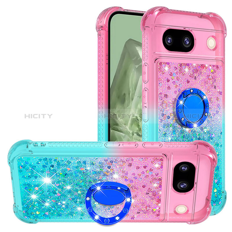 Funda Silicona Carcasa Goma Bling-Bling con Anillo de dedo Soporte YB2 para Google Pixel 8a 5G Rosa