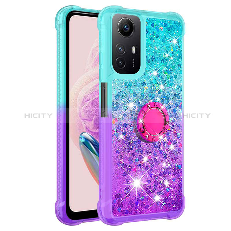 Funda Silicona Carcasa Goma Bling-Bling con Anillo de dedo Soporte YB2 para Xiaomi Redmi Note 12S Azul Cielo