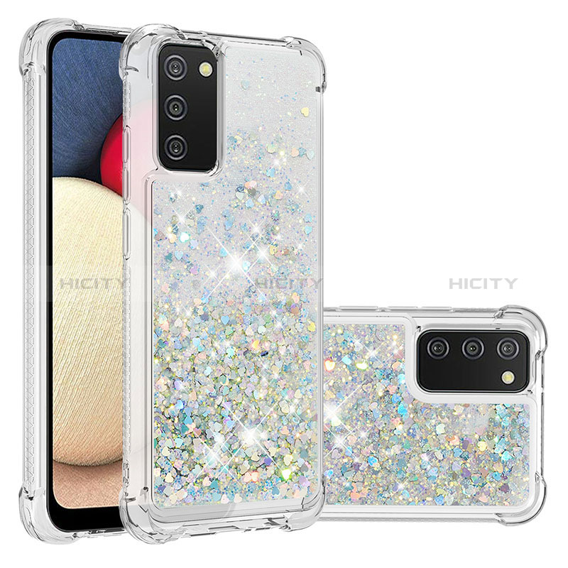 Funda Silicona Carcasa Goma Bling-Bling S01 para Samsung Galaxy A02s Plata