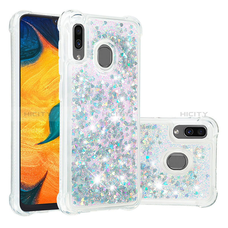 Funda Silicona Carcasa Goma Bling-Bling S01 para Samsung Galaxy A30 Plata