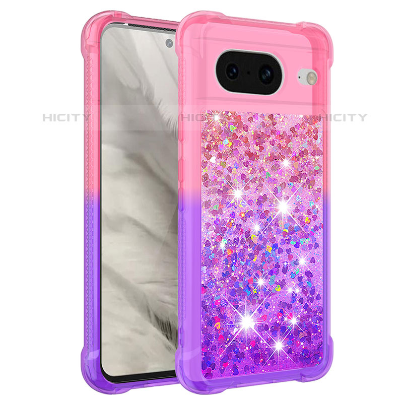 Funda Silicona Carcasa Goma Bling-Bling S02 para Google Pixel 8 5G Rosa Roja