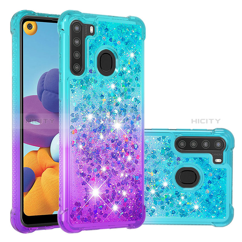 Funda Silicona Carcasa Goma Bling-Bling S02 para Samsung Galaxy A21 Azul Cielo