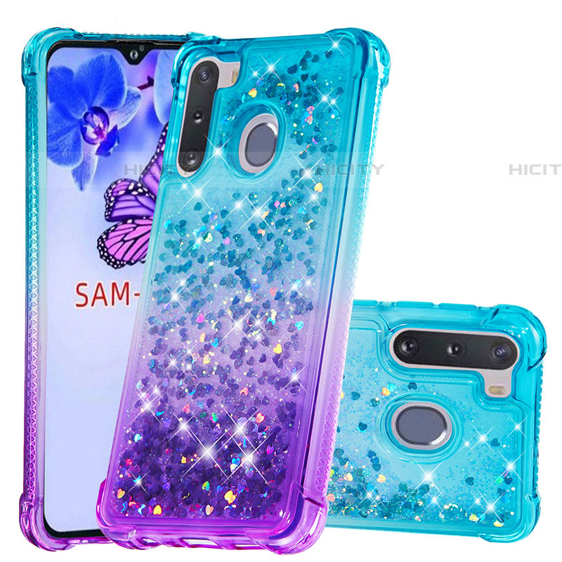 Funda Silicona Carcasa Goma Bling-Bling S02 para Samsung Galaxy A21 European Azul Cielo