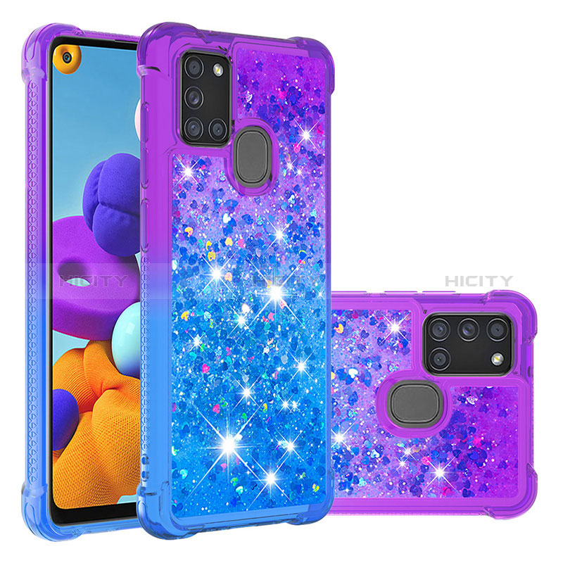 Funda Silicona Carcasa Goma Bling-Bling S02 para Samsung Galaxy A21s Morado