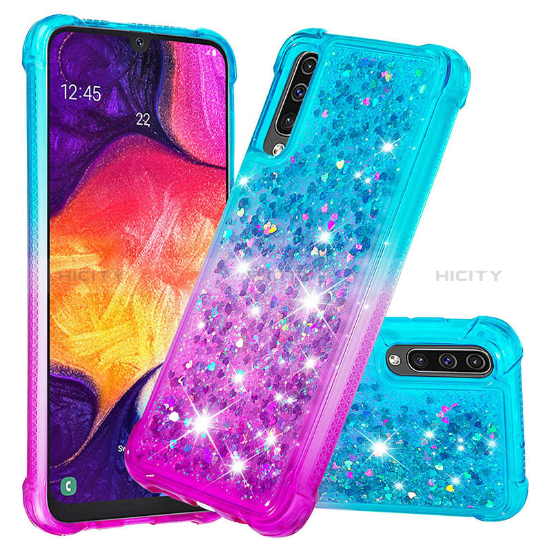 Funda Silicona Carcasa Goma Bling-Bling S02 para Samsung Galaxy A30S Azul Cielo