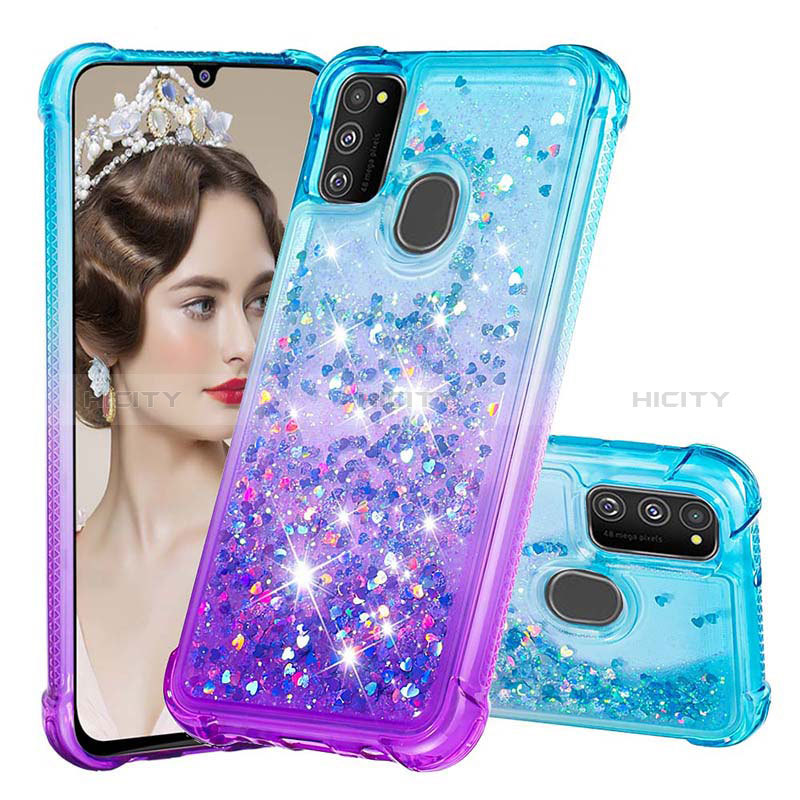 Funda Silicona Carcasa Goma Bling-Bling S02 para Samsung Galaxy M30s Azul Cielo