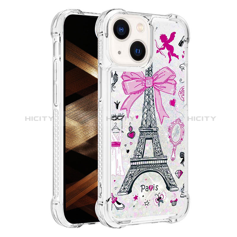 Funda Silicona Carcasa Goma Bling-Bling S03 para Apple iPhone 14 Oro Rosa