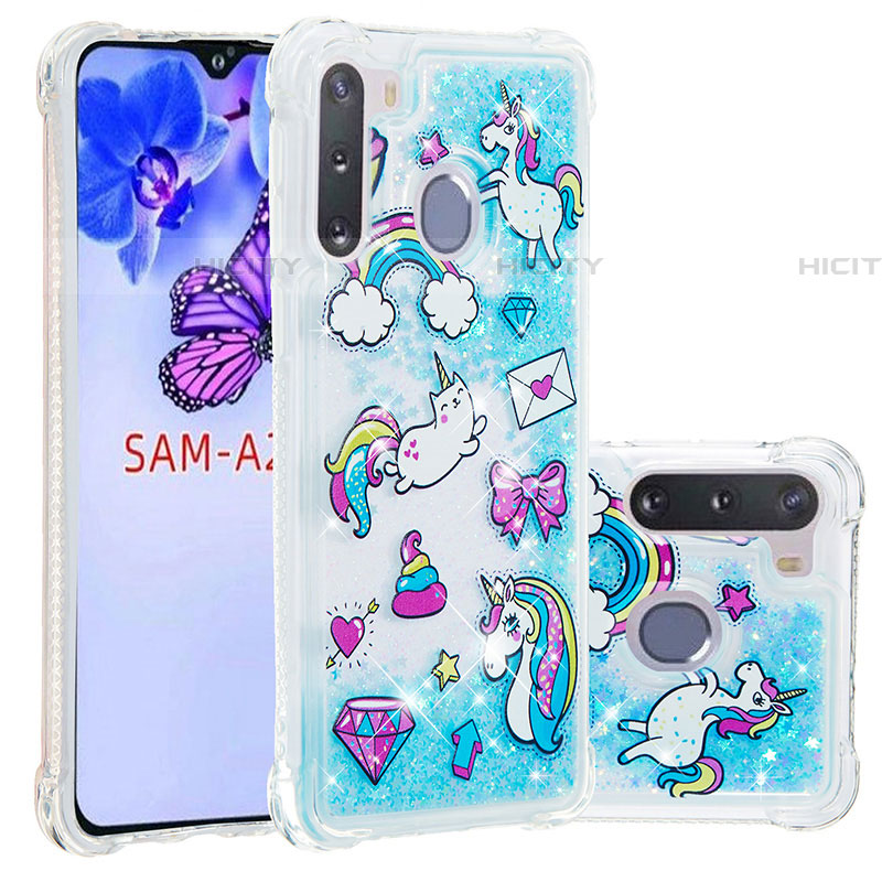 Funda Silicona Carcasa Goma Bling-Bling S03 para Samsung Galaxy A21 European Azul Cielo