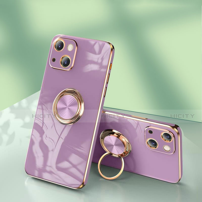 Funda Silicona Carcasa Ultrafina Goma con Anillo de dedo Soporte para Apple iPhone 15 Pro Max Purpura Claro