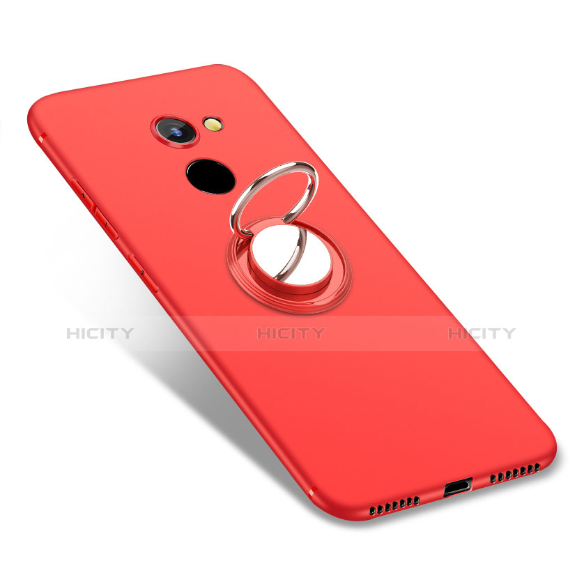 Funda Silicona Carcasa Ultrafina Goma con Anillo de dedo Soporte para Huawei Enjoy 7 Plus Rojo