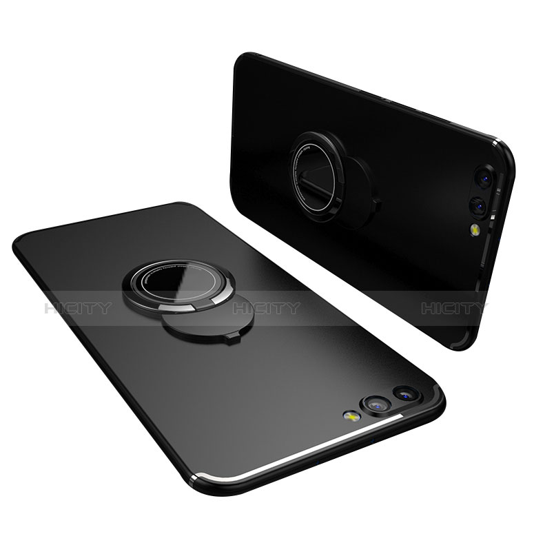 Funda Silicona Carcasa Ultrafina Goma con Anillo de dedo Soporte para Huawei Honor V10 Negro