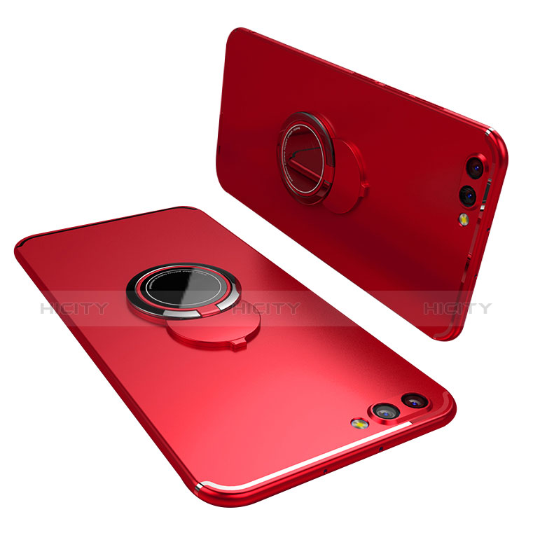 Funda Silicona Carcasa Ultrafina Goma con Anillo de dedo Soporte para Huawei Honor V10 Rojo