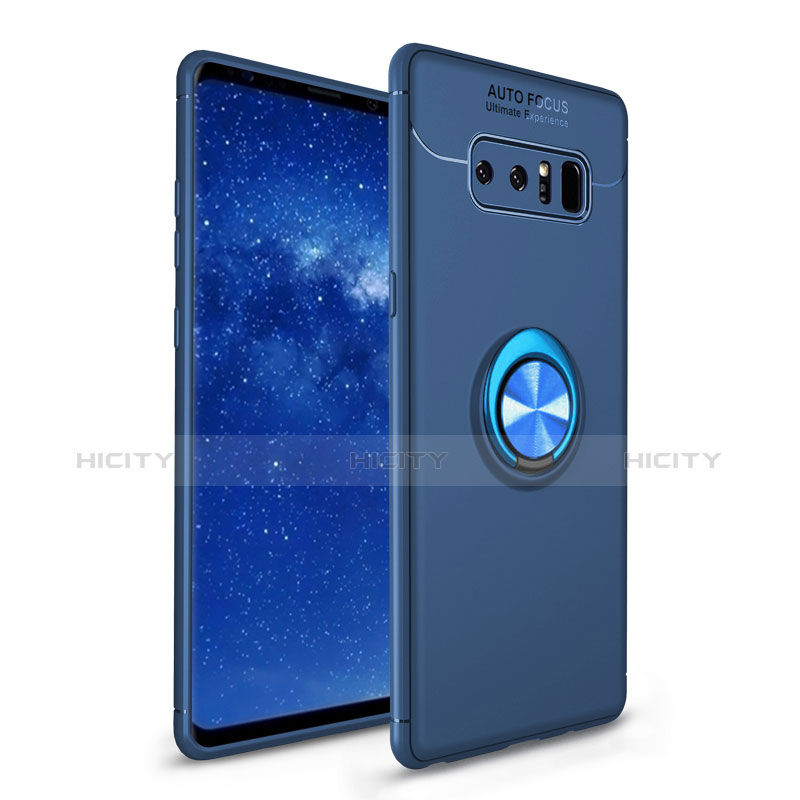 Funda Silicona Carcasa Ultrafina Goma con Anillo de dedo Soporte para Samsung Galaxy Note 8 Duos N950F Azul