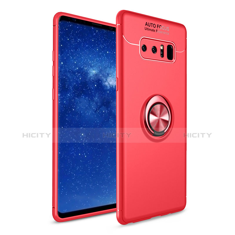 Funda Silicona Carcasa Ultrafina Goma con Anillo de dedo Soporte para Samsung Galaxy Note 8 Duos N950F Rojo