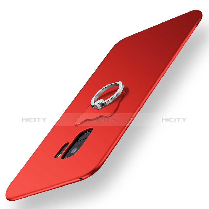 Funda Silicona Carcasa Ultrafina Goma con Anillo de dedo Soporte para Samsung Galaxy S9 Rojo