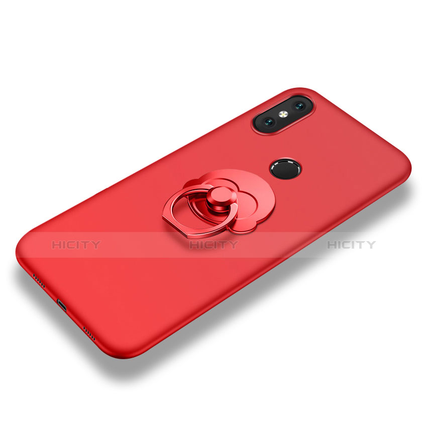 Funda Silicona Carcasa Ultrafina Goma con Anillo de dedo Soporte para Xiaomi Mi 8 Rojo