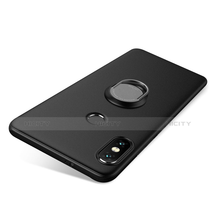 Funda Silicona Carcasa Ultrafina Goma con Anillo de dedo Soporte para Xiaomi Redmi Note 5 Negro