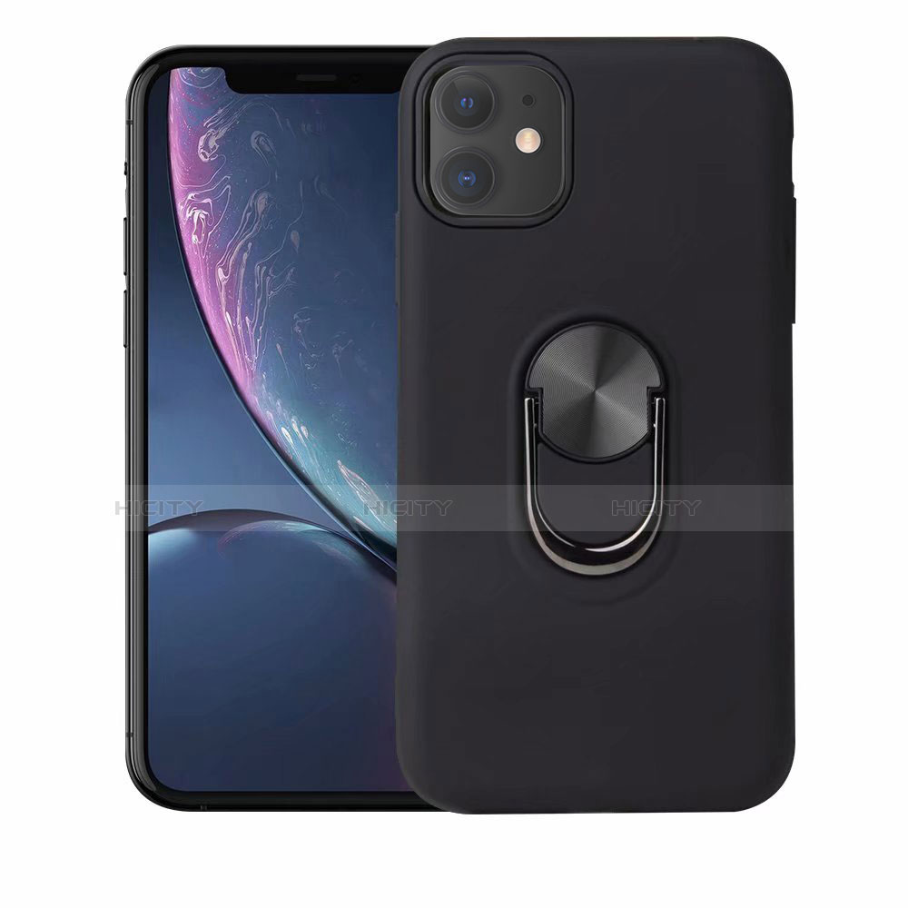 Funda Silicona Carcasa Ultrafina Goma con Magnetico Anillo de dedo Soporte A01 para Apple iPhone 11 Negro