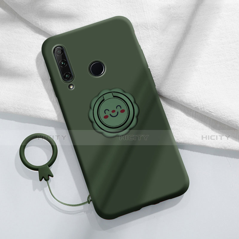 Funda Silicona Carcasa Ultrafina Goma con Magnetico Anillo de dedo Soporte A01 para Huawei Enjoy 10 Plus Verde