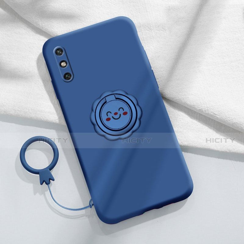 Funda Silicona Carcasa Ultrafina Goma con Magnetico Anillo de dedo Soporte A01 para Huawei Enjoy 10e Azul