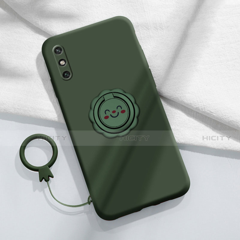 Funda Silicona Carcasa Ultrafina Goma con Magnetico Anillo de dedo Soporte A01 para Huawei Enjoy 10e Verde