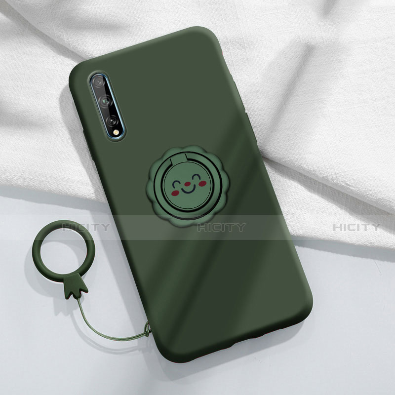 Funda Silicona Carcasa Ultrafina Goma con Magnetico Anillo de dedo Soporte A01 para Huawei Enjoy 10S Verde