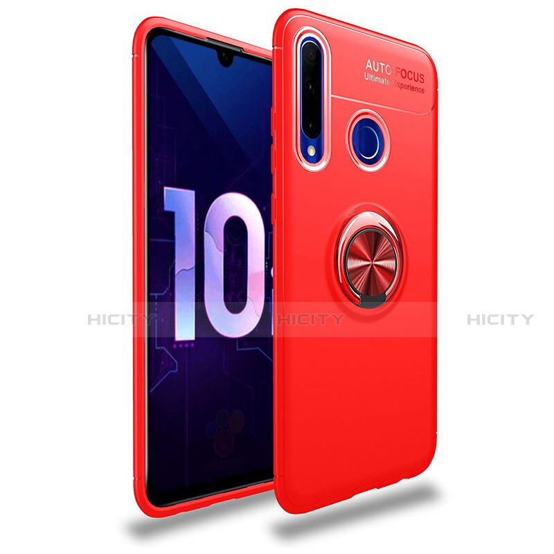 Funda Silicona Carcasa Ultrafina Goma con Magnetico Anillo de dedo Soporte A01 para Huawei Honor 20i Rojo