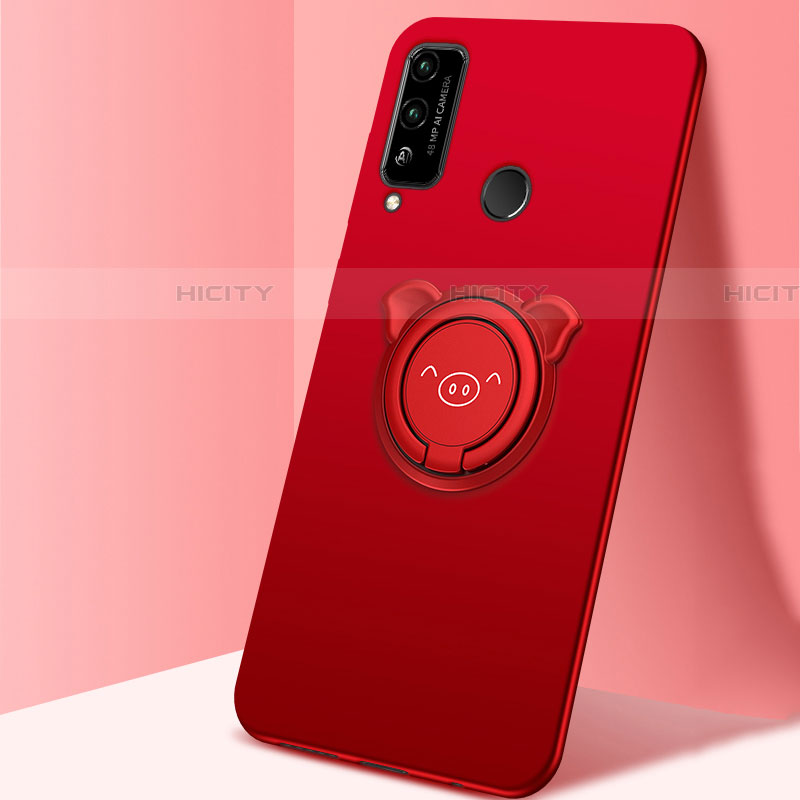 Funda Silicona Carcasa Ultrafina Goma con Magnetico Anillo de dedo Soporte A01 para Huawei Honor Play4T Rojo