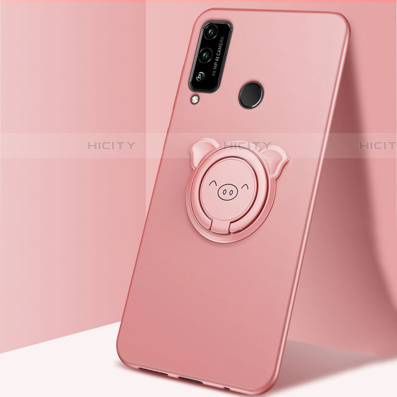 Funda Silicona Carcasa Ultrafina Goma con Magnetico Anillo de dedo Soporte A01 para Huawei Honor Play4T Rosa