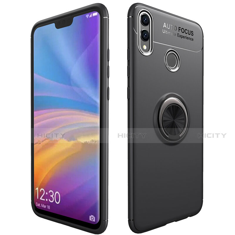 Funda Silicona Carcasa Ultrafina Goma con Magnetico Anillo de dedo Soporte A01 para Huawei Honor V10 Lite Negro