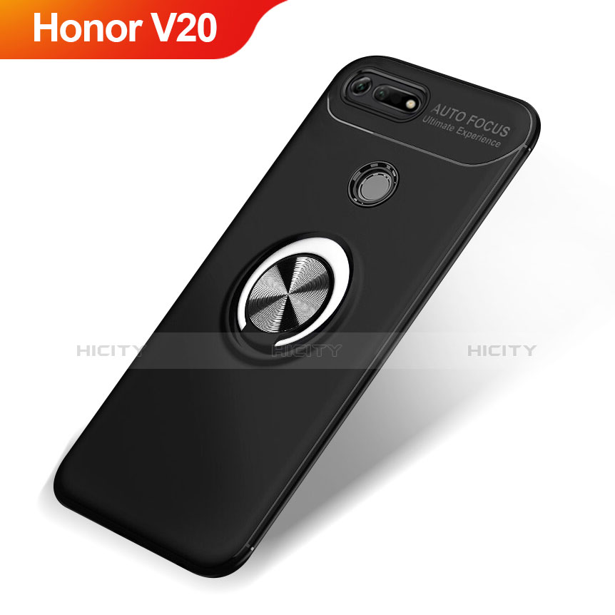 Funda Silicona Carcasa Ultrafina Goma con Magnetico Anillo de dedo Soporte A01 para Huawei Honor V20 Negro