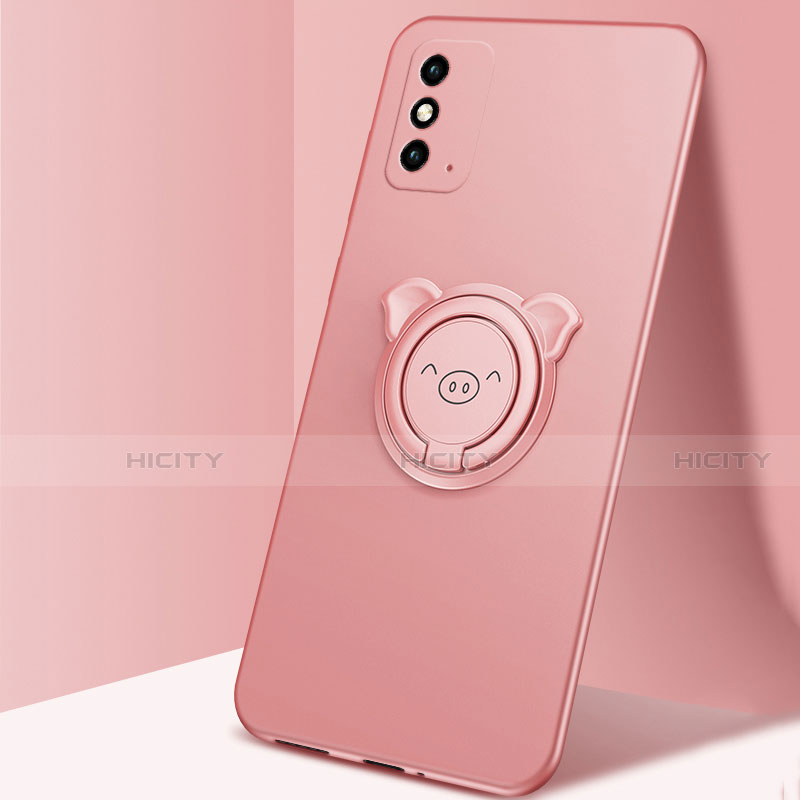 Funda Silicona Carcasa Ultrafina Goma con Magnetico Anillo de dedo Soporte A01 para Huawei Honor X10 Max 5G Oro Rosa